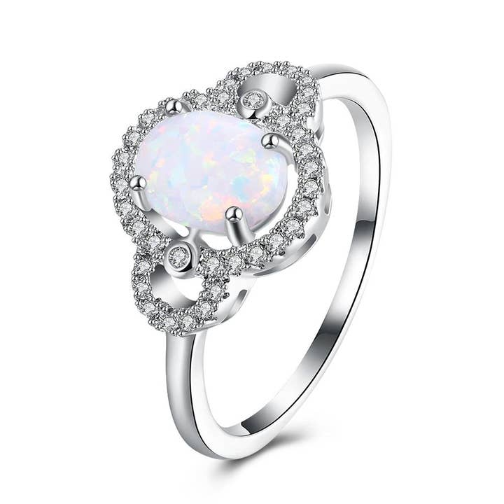 Anello Oceanic Opal Pavé 4,50 CTTW in Oro Bianco 18K per la vendita all'ingrosso da parte di Golden NYC Jewelry