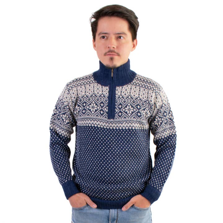 L.A.M Bolivia – Engroshandel Pullover - Herre – 100% Alpaca Trøje med Halv Lynlås La Paz