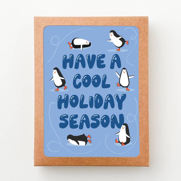 Penguin Ice Skating kerstkaart voor wholesale door HellaHoney Co