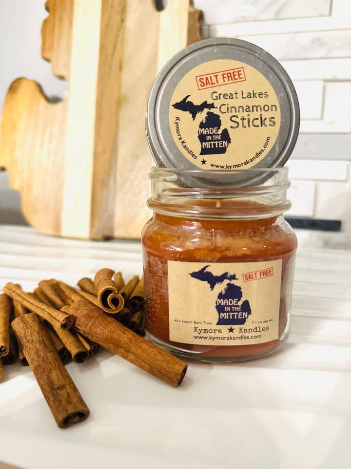 Mini Mason Jar Candle - Great Lakes Cinnamon Sticks for wholesale by Kymora Kandles