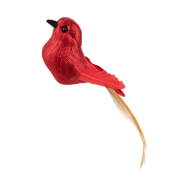 Silver Tree Home & Holiday - Wholesale Ornament - A64475: Bright red clip on bird with feather tail,5.5in0