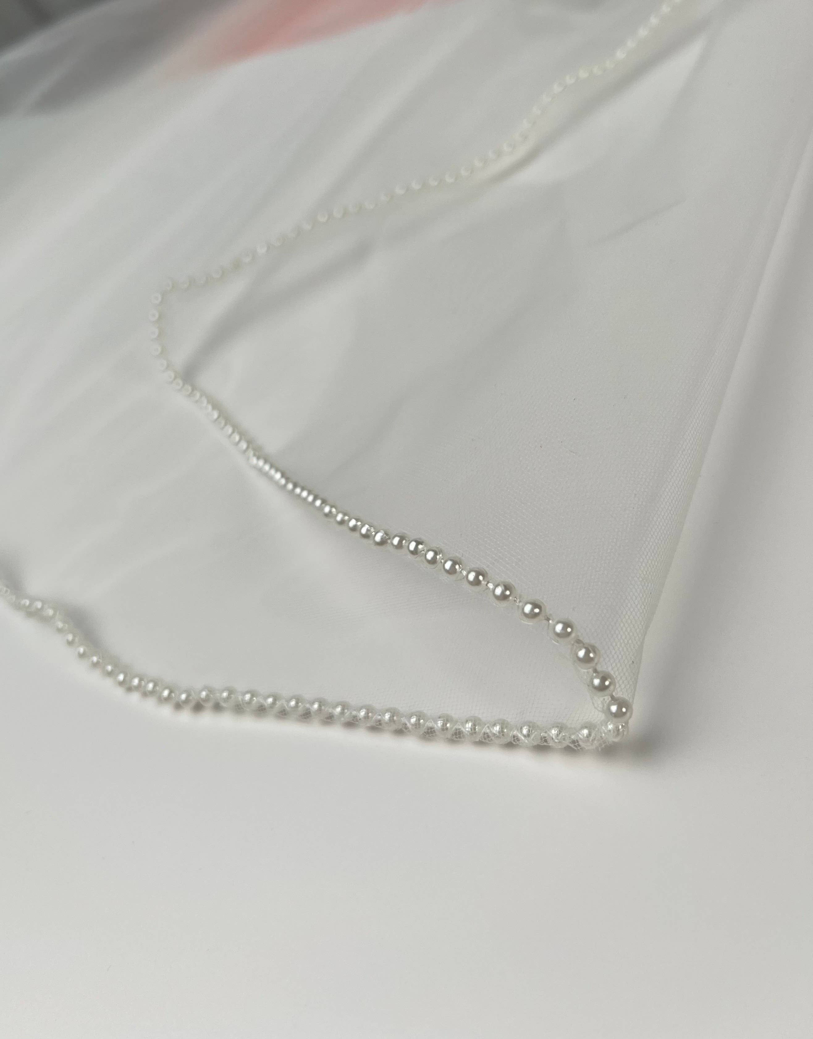 Floris Linens - Wholesale Veil - Women's - Bridal Wedding Sheer Veil with Pearls, Waist, Waltz Length3