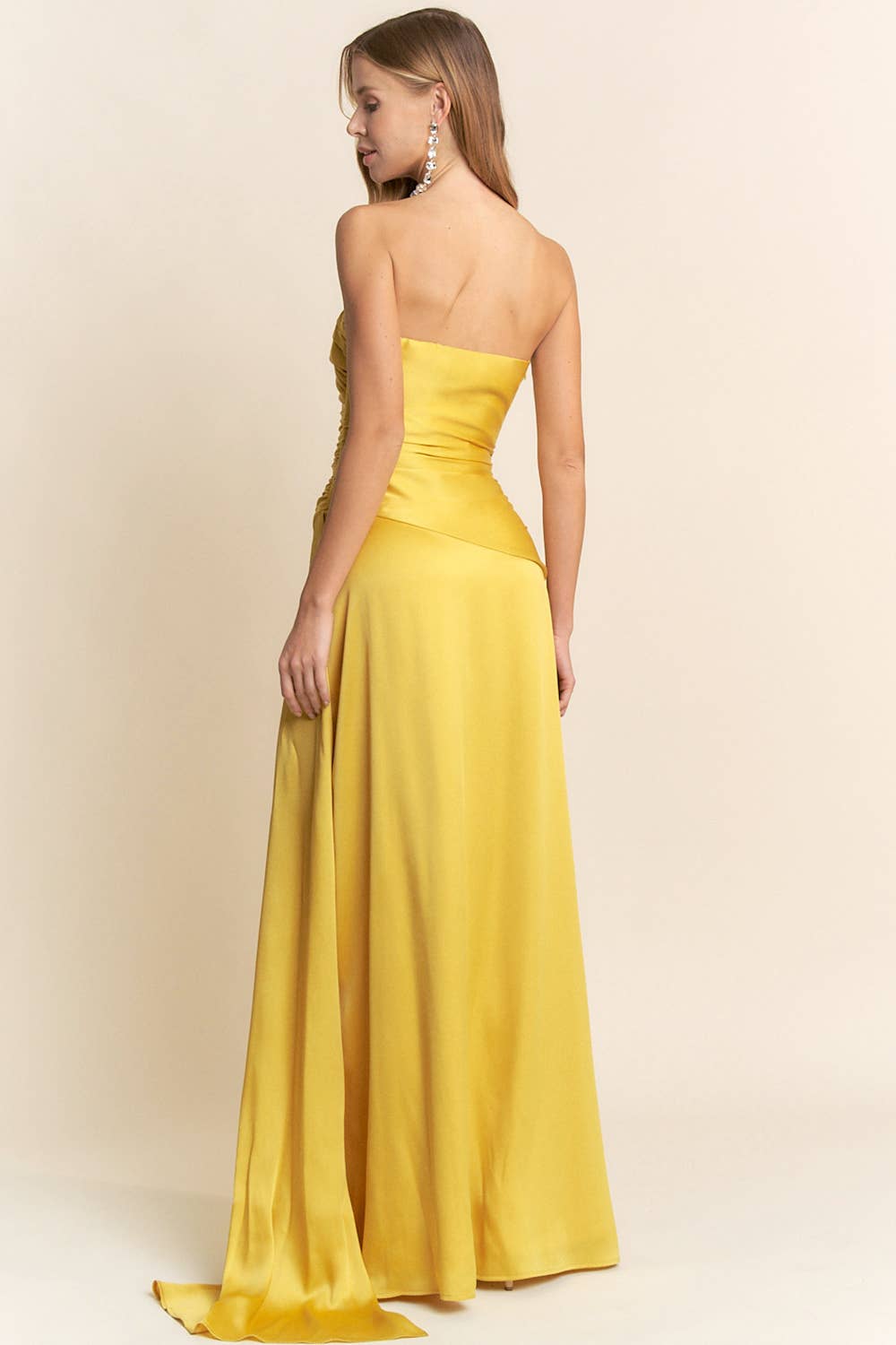 Maniju - Wholesale Dress - Women's - STRAIGHT NECKLINE WITH RUCHING DETAIL MAXI DRESS4