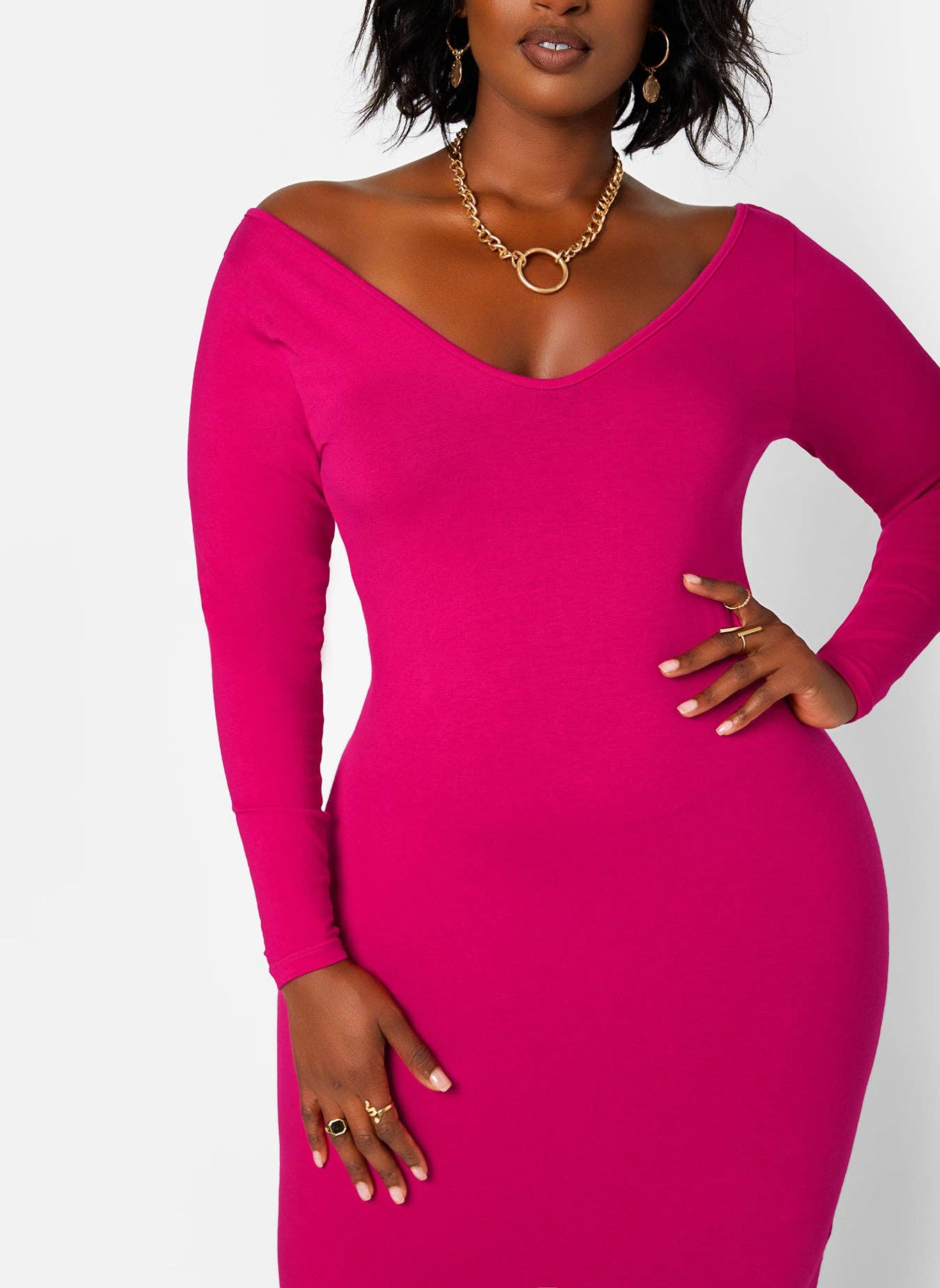 Essential Off The Shoulder Long Sleeve Maxi Bodycon Dress - Fuchsia for wholesale on Faire4
