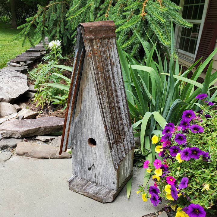 Flying Heart Threads - Wholesale Bird House - Rustic Reclaimed Barnwood and Metal Roof Shanty 2 sizes
