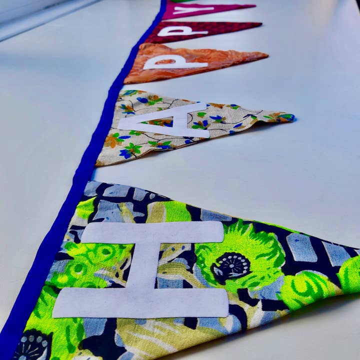 Green Frog India – wholesale Bunting/garland – Upcycled Sari Happy Birthday Bunting/Garland and Flags