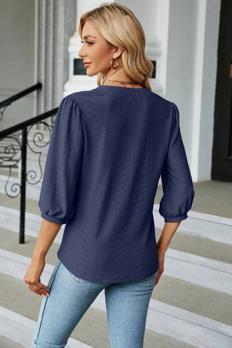 Lily Clothing - Vente Chemisier – femme - CWTSTL0358_BLOUSE CÔTELÉE À MANCHES 3/4 POUR FEMME3