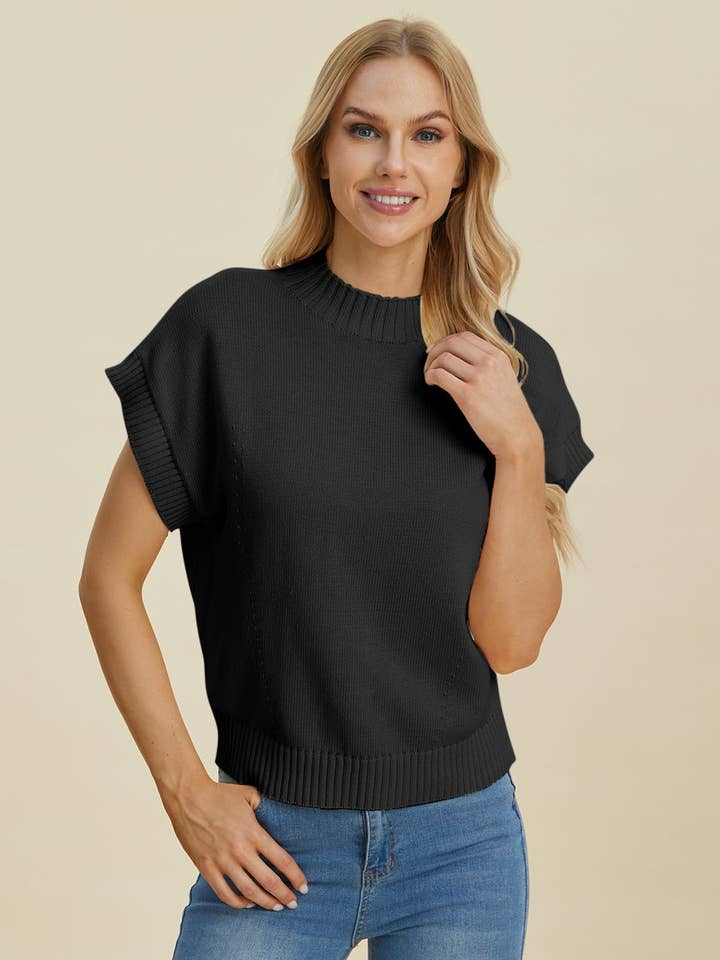 ClassiQ - Wholesale Knit Sweater - Women's - Double Take Full Size Mock Neck Short Sleeve Sweater15