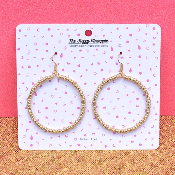 White Gold Seed Bead Hoop Earrings for wholesale by The Fuzzy Pineapple