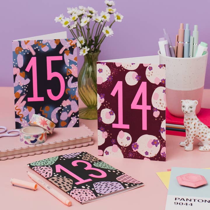 Jessie Maeve Studio - Wholesale Birthday Card - Teen Neon Age 14 Birthday Card1