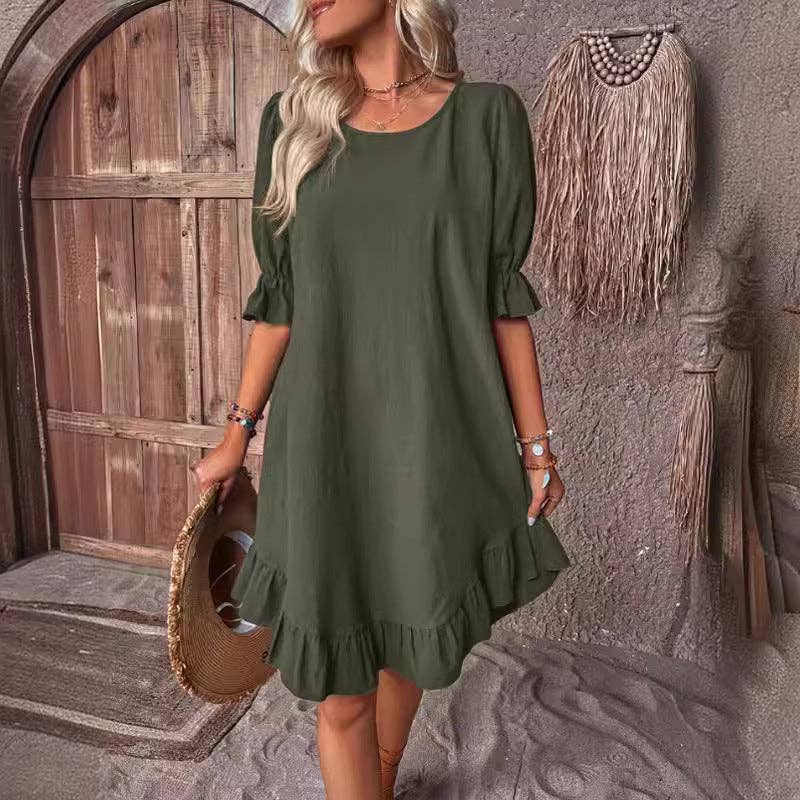 Masyal - Wholesale Jurk - Dames - Vintage katoenen en linnen effen kleur losse zoom jurk zomer7
