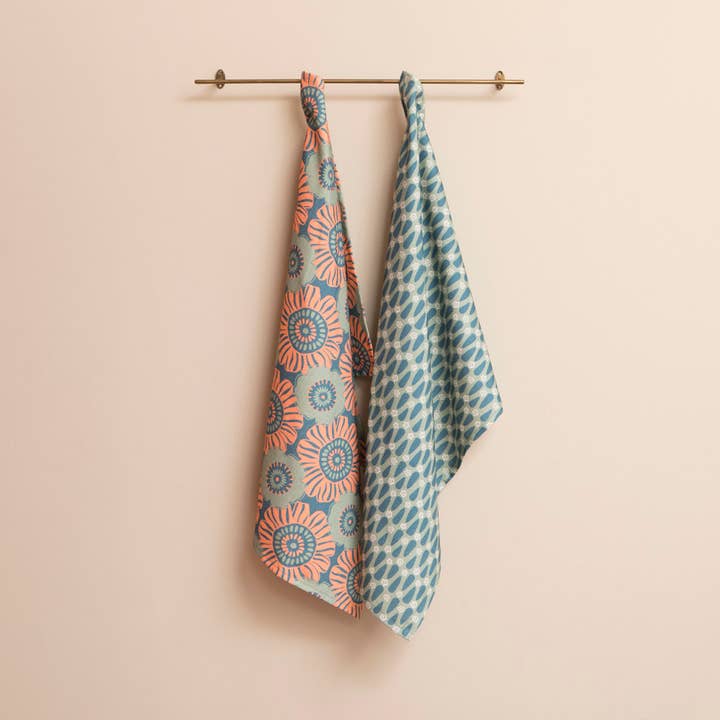 Mahe Homeware - Wholesale Tea Towel - Salmon Green Pop Floral Kitchen Towel Set 23