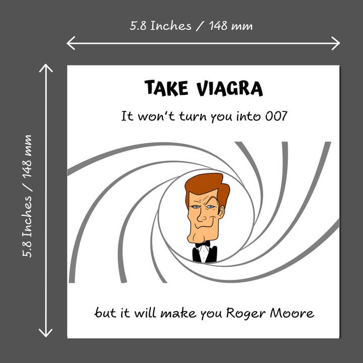 Swizzoo Cards - Wholesale Birthday Card - Funny James Bond Birthday Card for husband, boyfriend, male friend, men, uncle - humorous Roger Moore Viagra Joke3