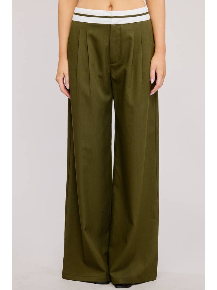 Mimosa - Wholesale Pants - Women's - Minimalistic Contrast Waistband Pleated Trouser Pants12