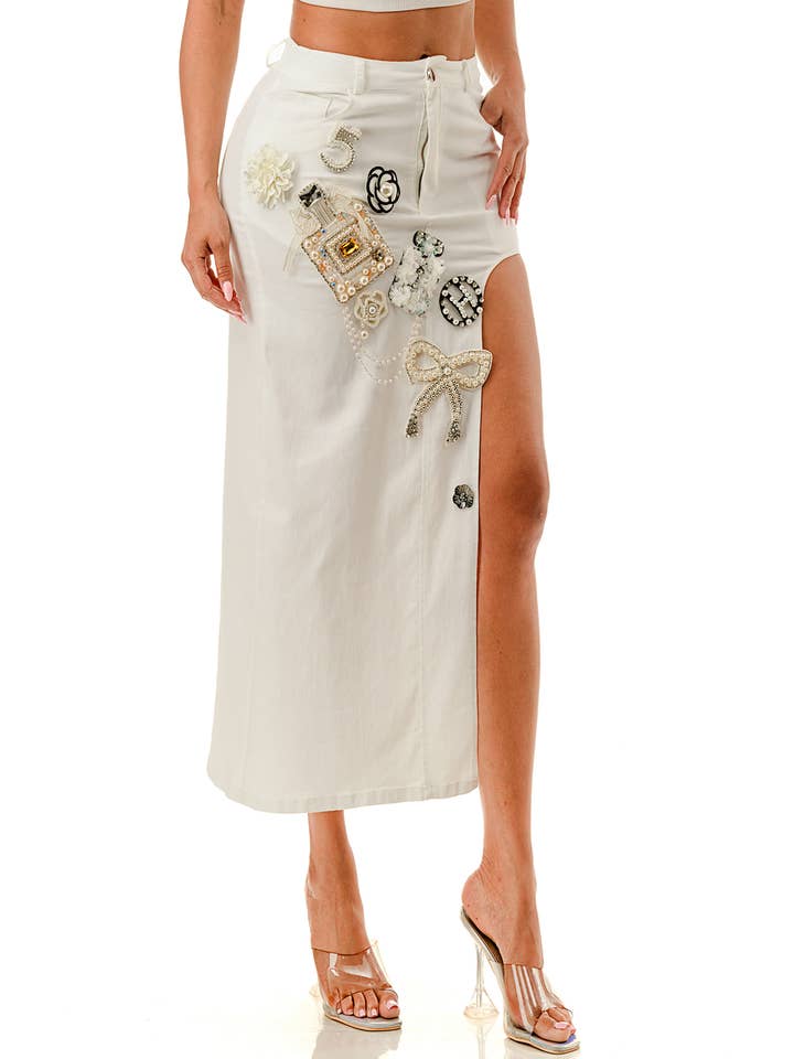 SALT – Großhandel Rock – Damen – (SK3967) No.5 verziertes Jeans-Midirock in 3 Farben1