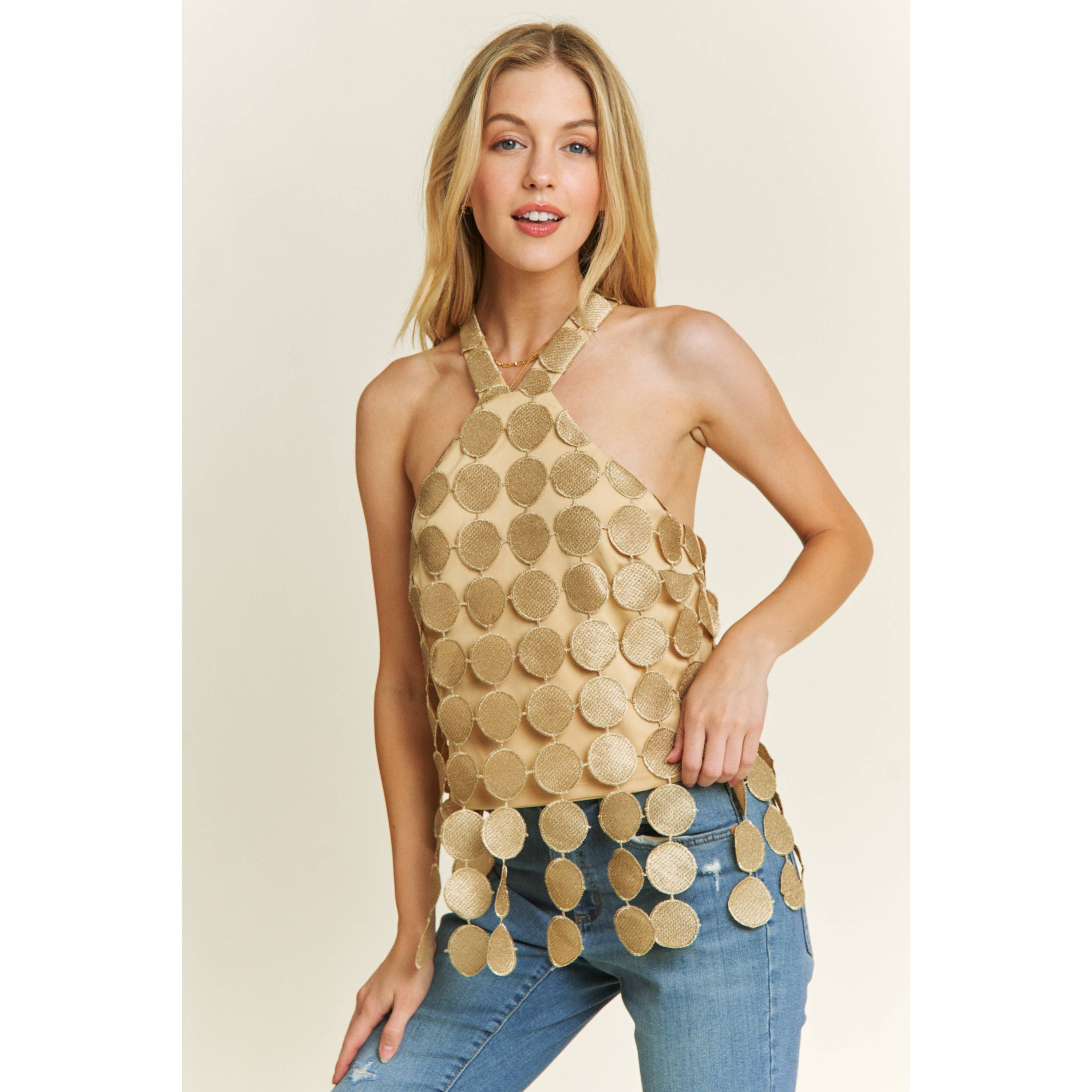 Sweet Generis - Wholesale Tanktop - Dames - Vintage cropped haltertop met circulaire haakwerk en franjes10