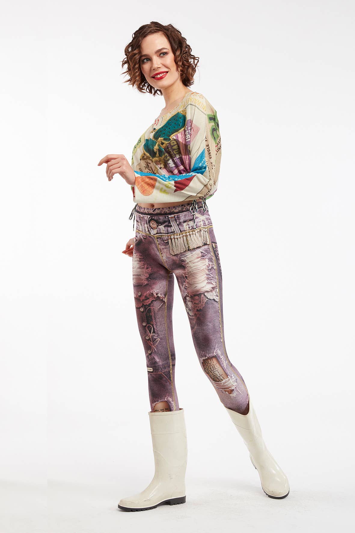 IPNG Design - Vente Legging tendance – femme - Legging à imprimé jean déchiré - Basique4