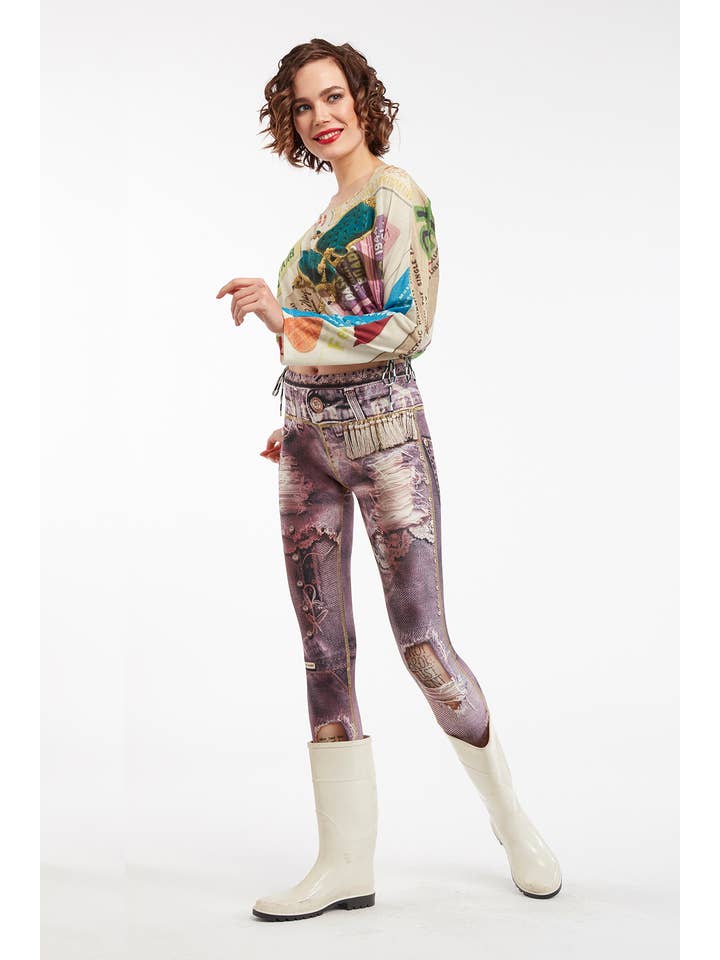 IPNG Design - Vente Legging tendance – femme - Legging à imprimé jean déchiré - Basique4