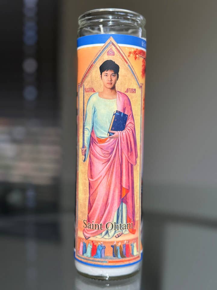 Saint Ohtani Gameday Prayer Candle for wholesale by Fan Faithful