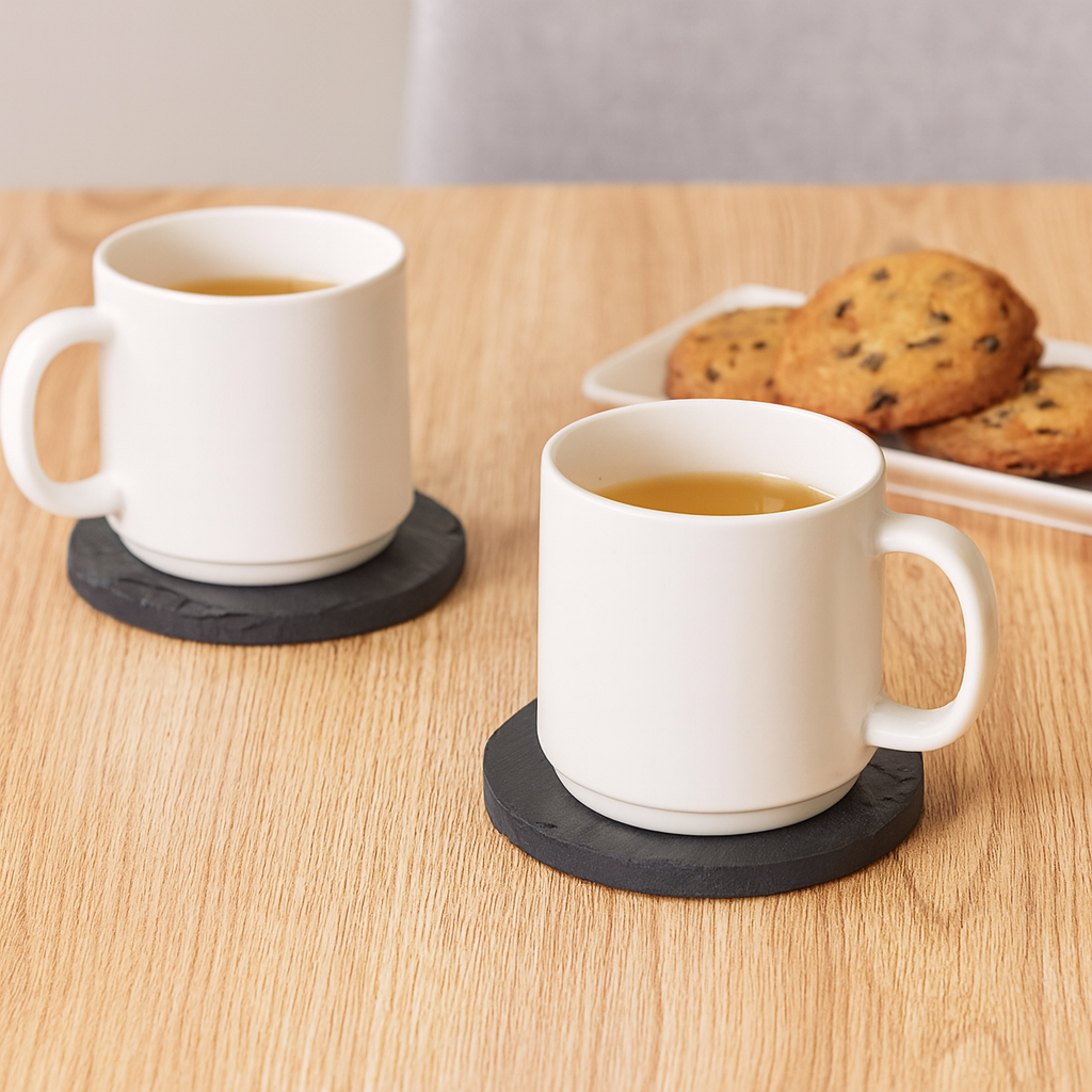 Serein Wellness - Vente Sous-verre - Ensemble de 4 sous-verres ronds et carrés en ardoise noire6