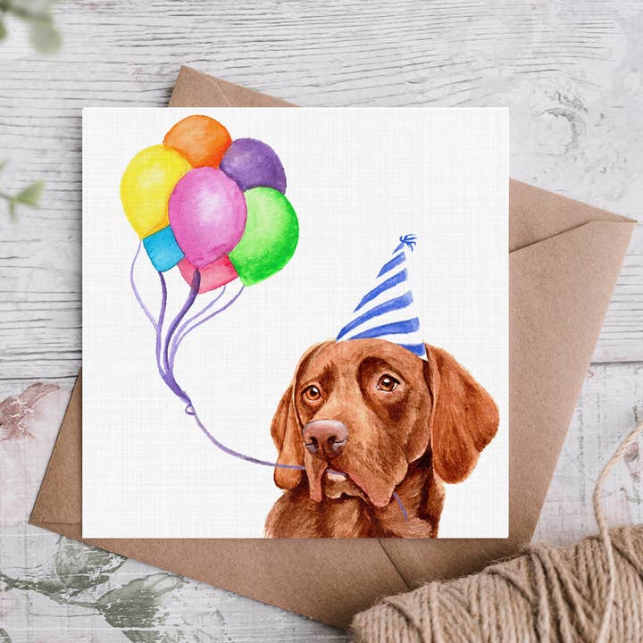 Biglietto di auguri di compleanno al Labrador al cioccolato per la vendita all'ingrosso da parte di Cloud Jellybean Art