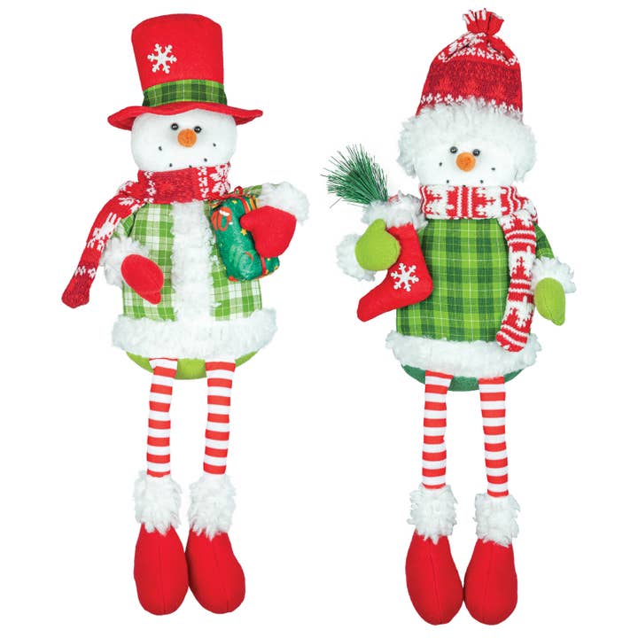 Peppermint Plaid Snowman with Dangle Leg (2 Assorted) for wholesale by Hanna's Handiworks