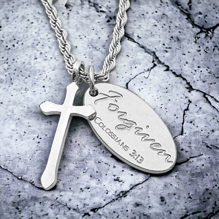 Forgiven Jewelry - Wholesale Pendant/Charm Necklace - Cross Forgiven Tag Necklace With Twisted Rope Chain0
