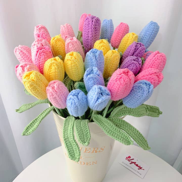 Virkat tulpanblomma, handgjorda presenter för alla tillfällen för wholesale av Lilyrosy(Duty free)