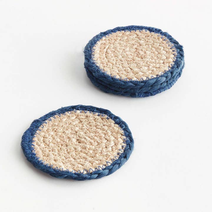 Napa Home & Garden - Wholesale Coasters - Jute Coasters, Set of 4 - Natural/Navy - Durable & Stylish2