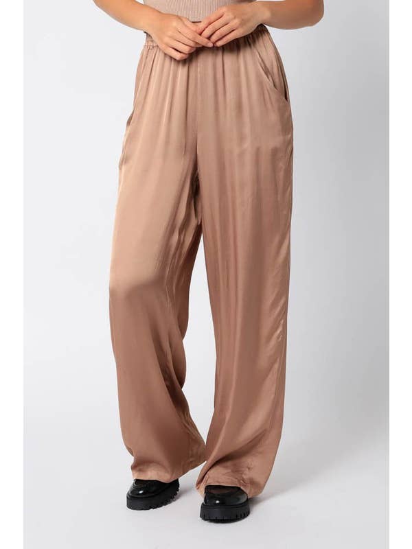 Olivaceous - Wholesale Pants - Women's - Satin Wide Pants1