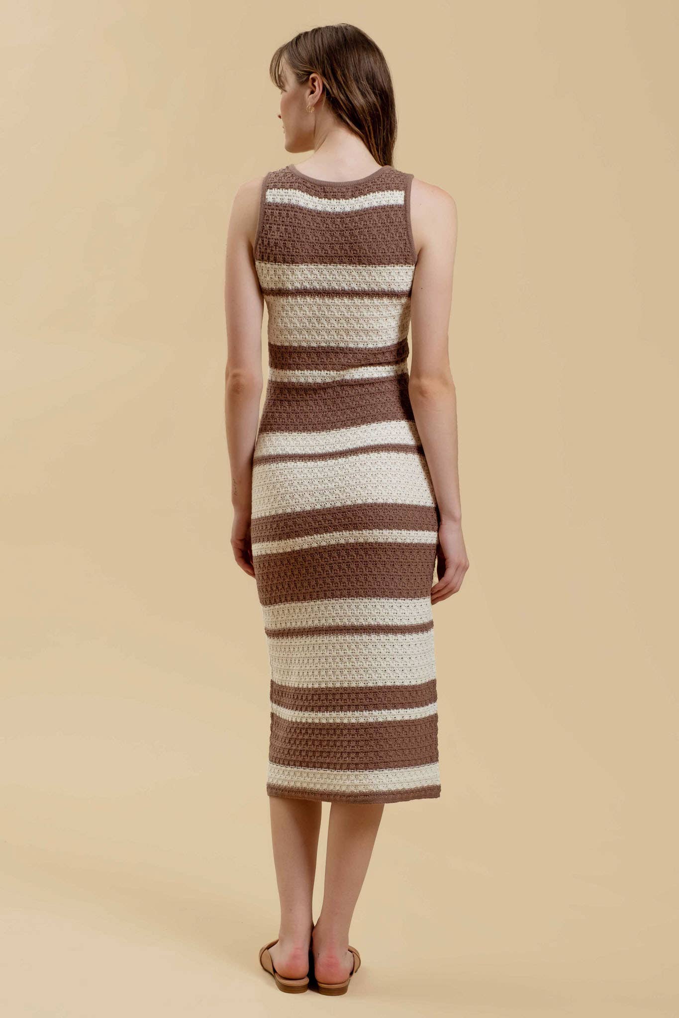 Moon River - Wholesale Dress - Women's - STRIPE SLEEVELESS CROCHET KNIT MIDI DRESS7