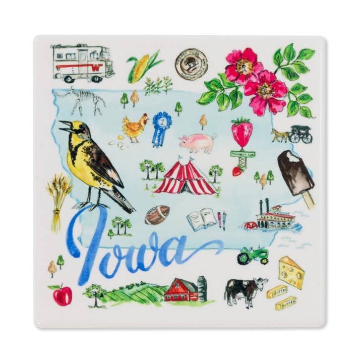 IA State Collection Ceramic Coaster Iowa Rosanne Beck for wholesale by Boston International