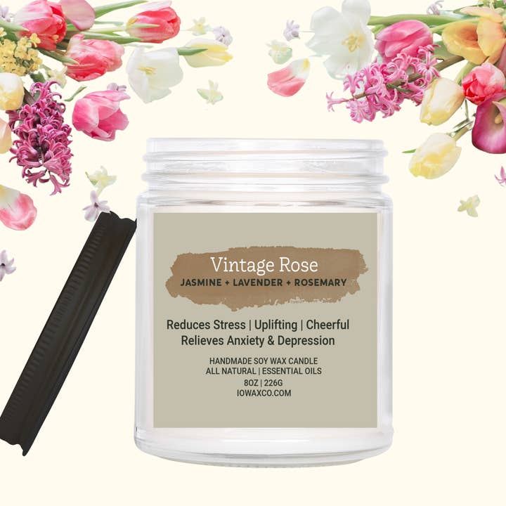 Weinlese-Rose | Aromatherapie-Kerze | 8 oz. für den Großhandel von Iowax Aromatherapy Products