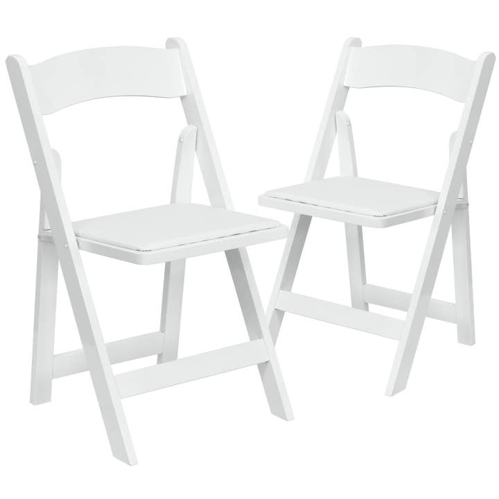 2PK White Wood Folding Chair w/ Vinyl Padded Seat for wholesale on Faire