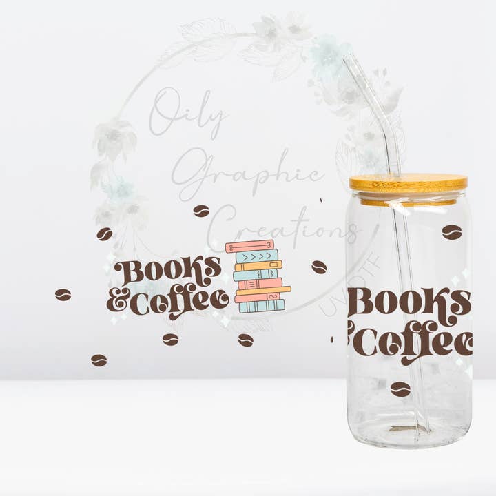 Books & Coffee-16oz UV DTF Wrap for wholesale by Oily Graphic Creations