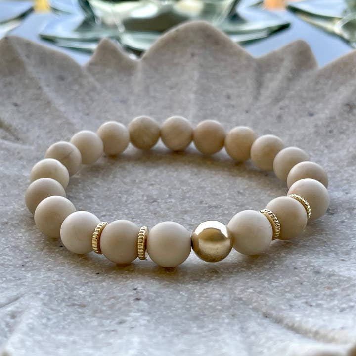Neutra Bracelet with Matte Natural Fossil & 14k Gold for wholesale by Ann Saint James