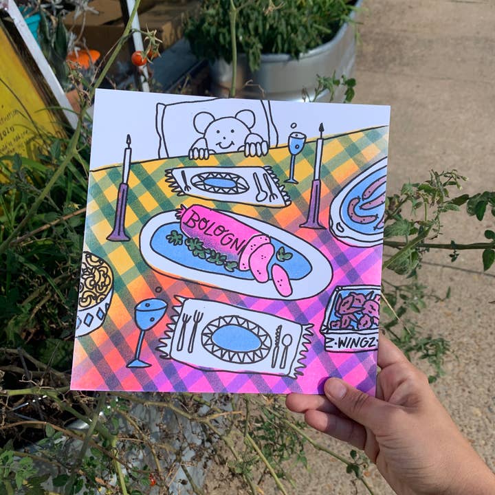 Alex Luciano – Engroshandel Kunsttryk – Morgenmad på Bed 8x8 „riso print2