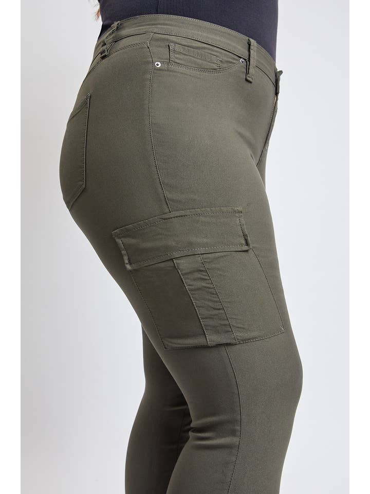 Dark Olive Junior Plus Hyperstretch Forever Color Cargo Jeans for wholesale on Faire