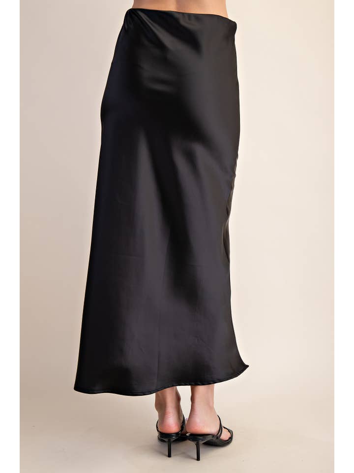 Glam - Wholesale Skirt - Women's - Waist Elastic Band Midi Satin Skirt23