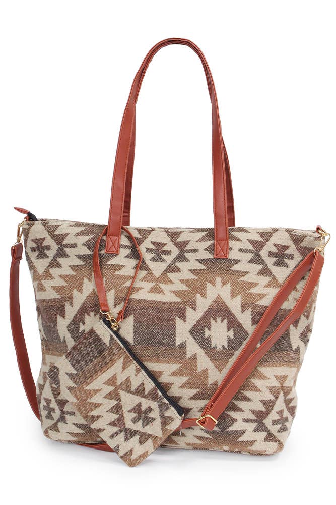 Hana - Wholesale Tote Bag - Women's - Western Weekend Aztec Pattern Tote Bag With Pouch8
