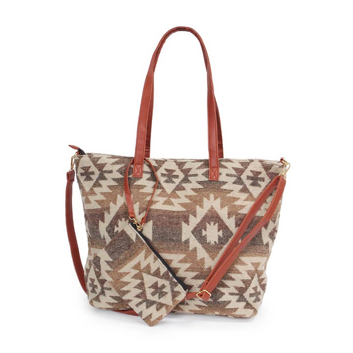 Hana - Wholesale Tote Bag - Women's - Western Weekend Aztec Pattern Tote Bag With Pouch8