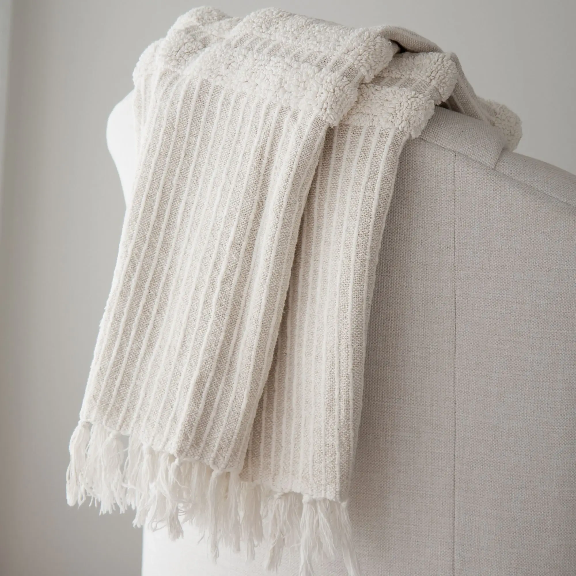 Tajik  Home  LLC - Wholesale Throw Blanket - Blake Oat Textured Striped Throw || 100% Cotton || 50x601