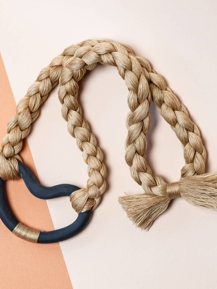 Open Form Necklace - Unglazed Ceramic, Hand Dyed Cotton for wholesale by Barrow PDX