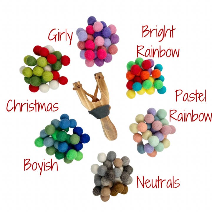 Themed Slingshot & Felt Ball Set for wholesale by Wool Jamboree