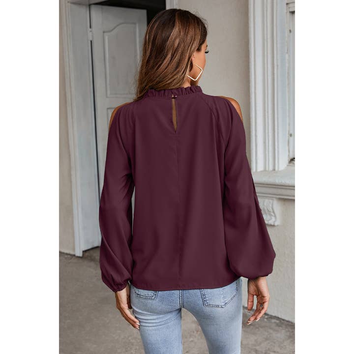 Supreme Fashion - Wholesale Blouse - Women's - Open Shoulder Solid Loose Mock Neck Top2