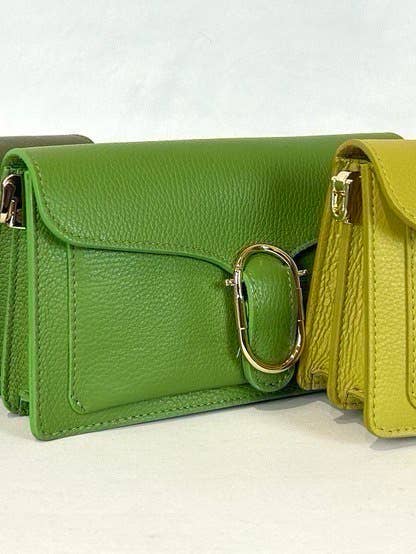 LCGR Italian Green Leather Crossbody Bag w/Gold Buckle  for wholesale by JIJOU CAPRI