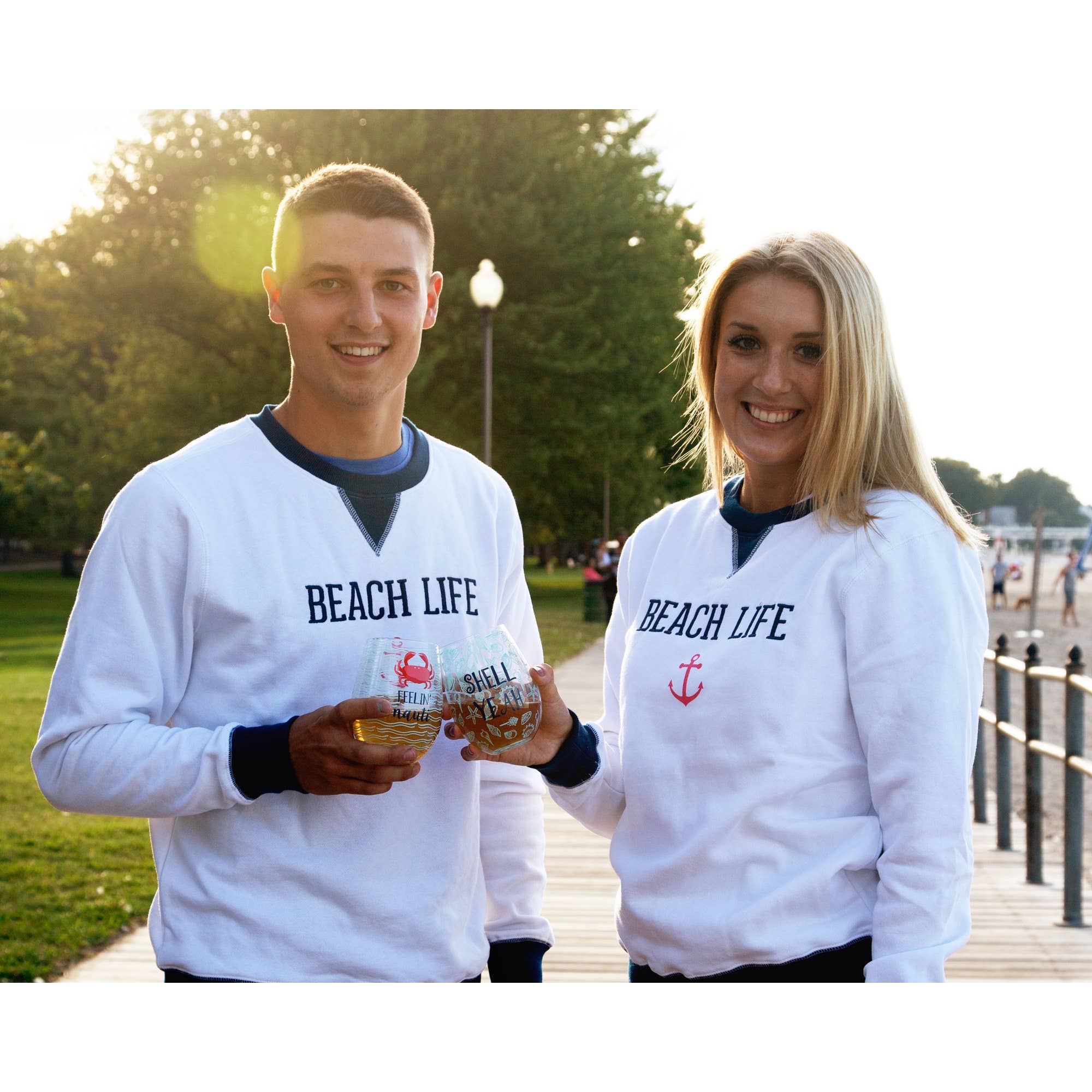 Pavilion - Wholesale Graphic Sweatshirt - Women's - Beach Life - L White Unisex Crewneck Sweatshirt2