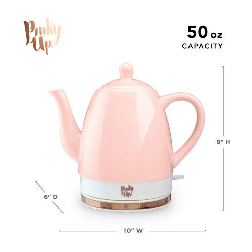 Pinky Up - Wholesale Tea Pot - Noelleâ„¢ Ceramic Electric Gooseneck Tea Kettle - 50oz - Pink