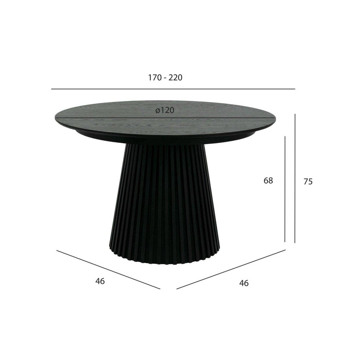 Furnhouse - Venta al por mayor Mesas auxiliares - Mesa de comedor redonda extensible Svendborg ø120/220 cm - Roble negro12
