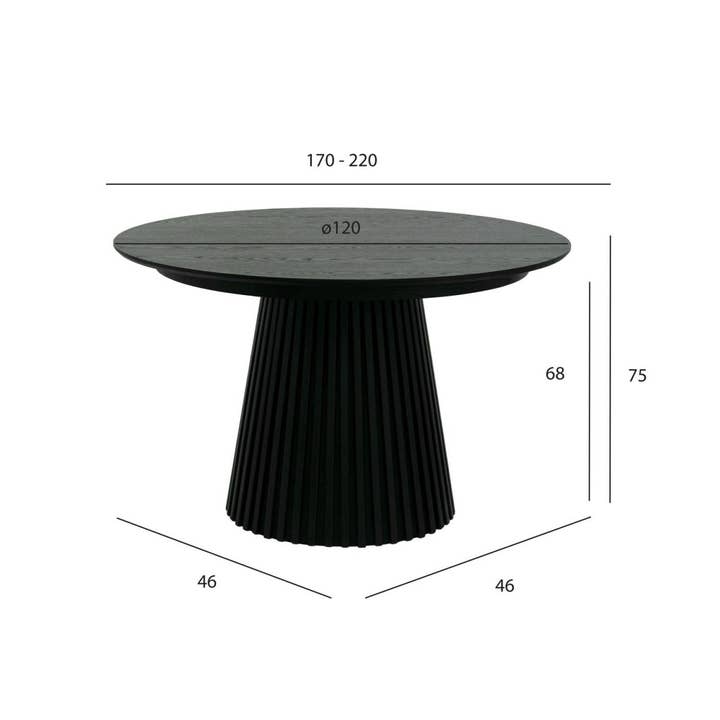 Furnhouse - Venta al por mayor Mesas auxiliares - Mesa de comedor redonda extensible Svendborg ø120/220 cm - Roble negro12